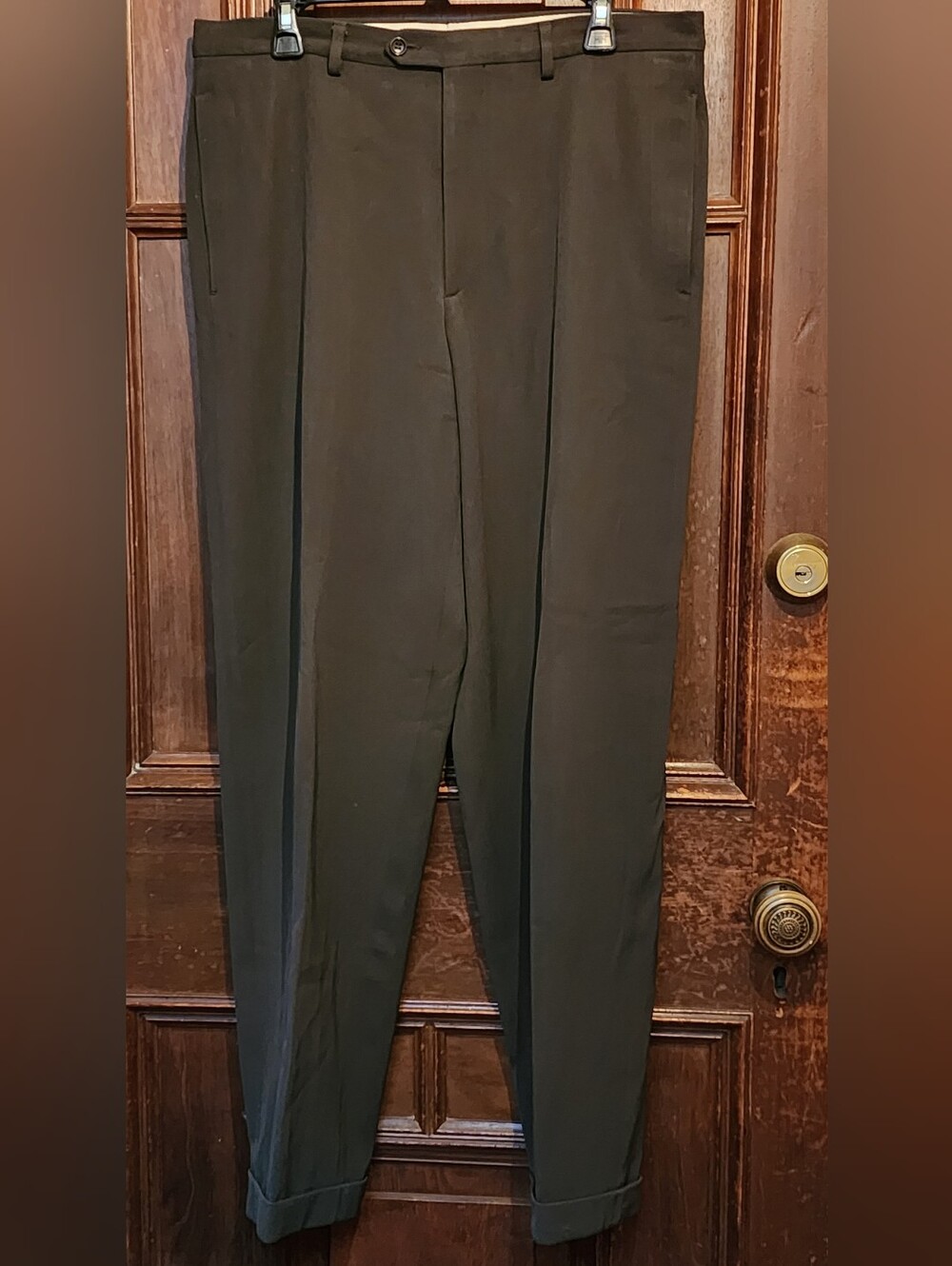 Vestimenta Men's Pleated Brown Cuffed Wool Pants-34 X 32